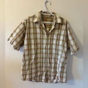 Carhartt men's button-down tan plaid short-sleeve shirt L